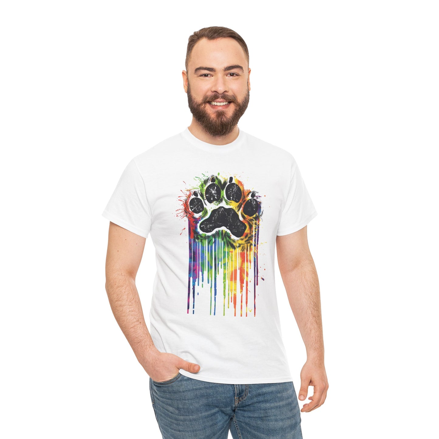 Rainbow Pup Paw Heavy Cotton T-Shirt