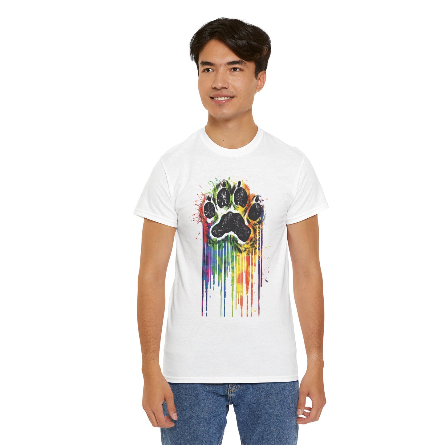 Rainbow Pup Paw Heavy Cotton T-Shirt