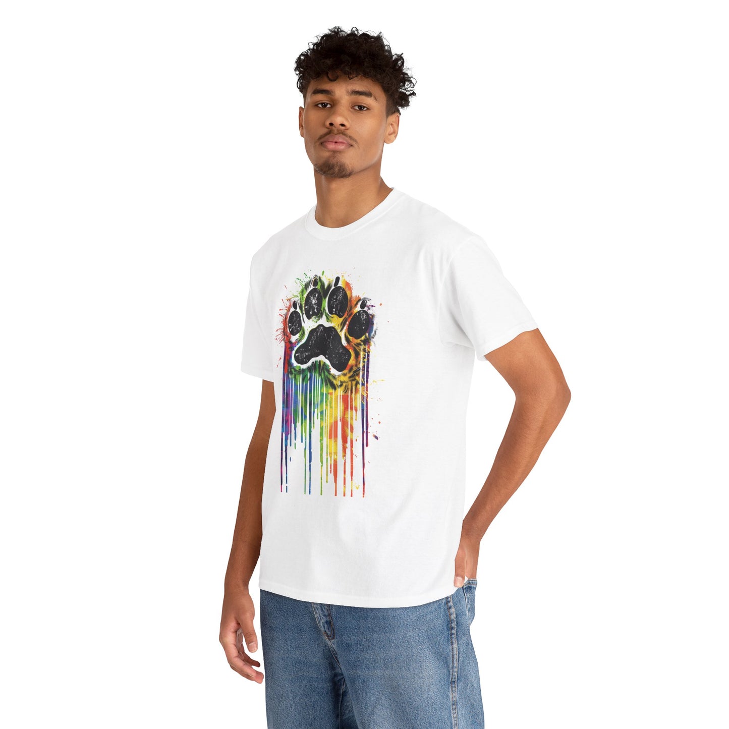 Rainbow Pup Paw Heavy Cotton T-Shirt