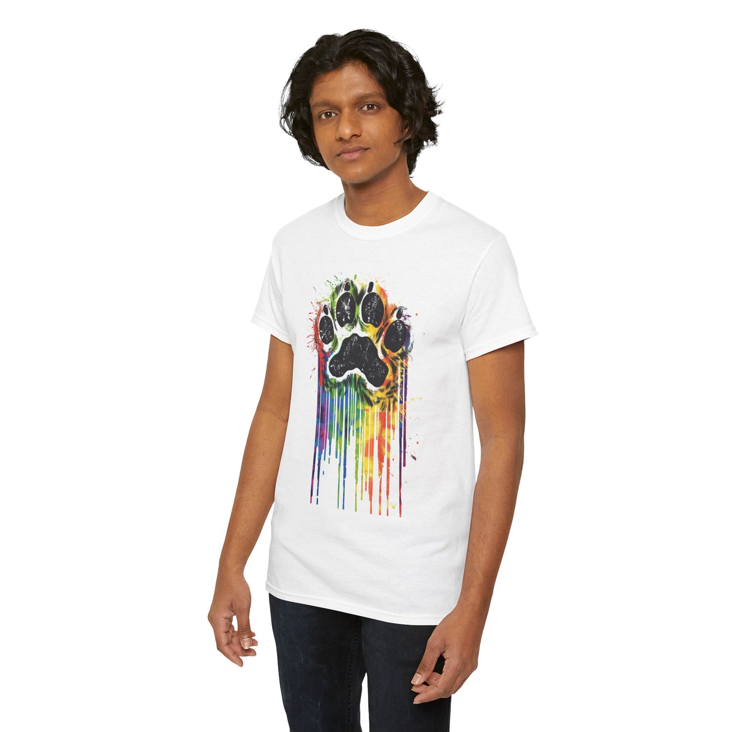 Rainbow Pup Paw Heavy Cotton T-Shirt