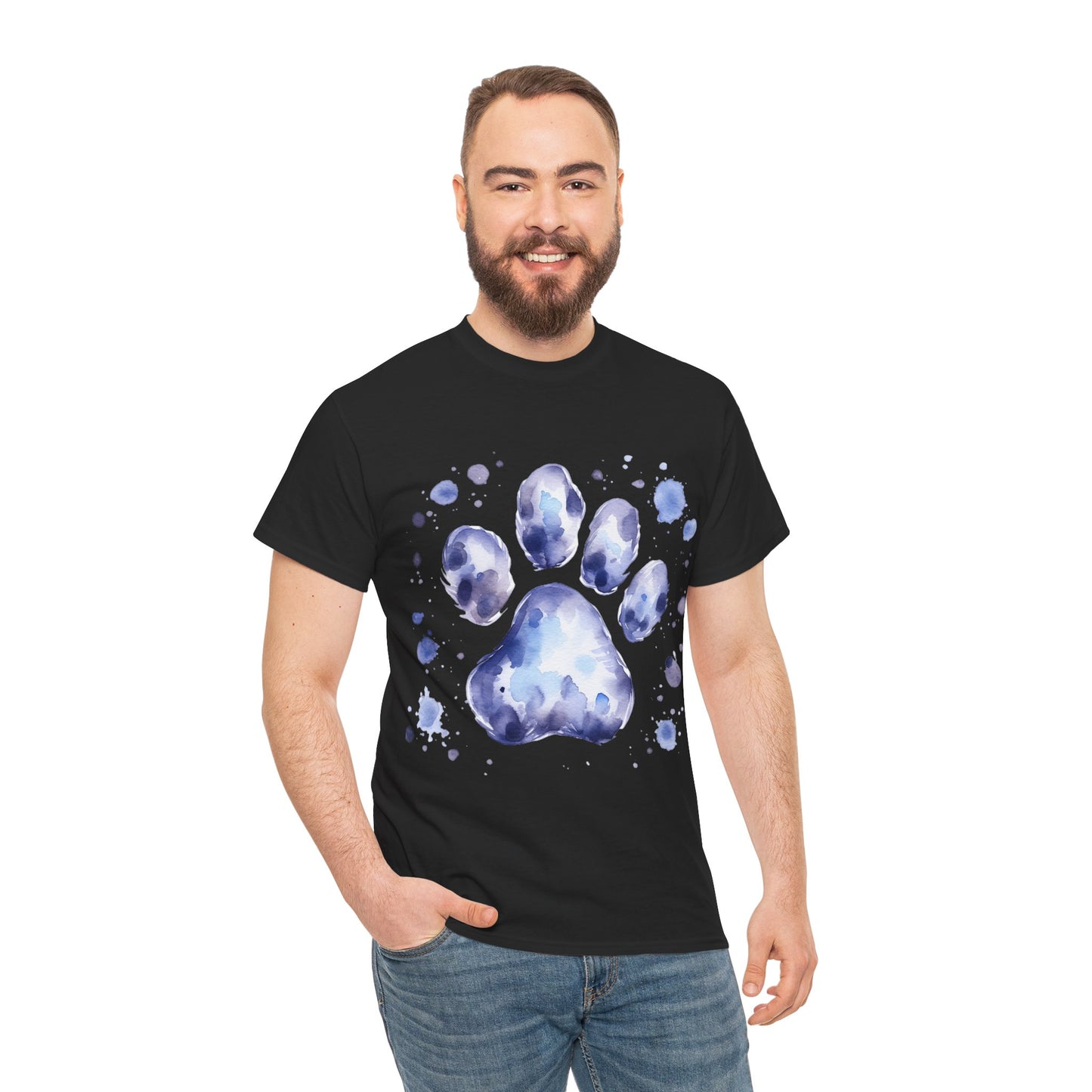 Pup Paw Abstract blue Watercolor ink design T-Shirt